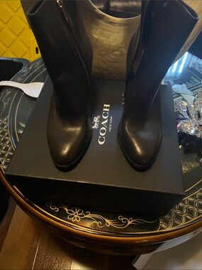 COACH Black Leather Tall Zippered Heeled Boots
